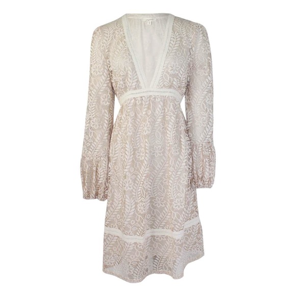 LAST 1! White/Cream Deep V Lace Dress - Picture 6 of 8